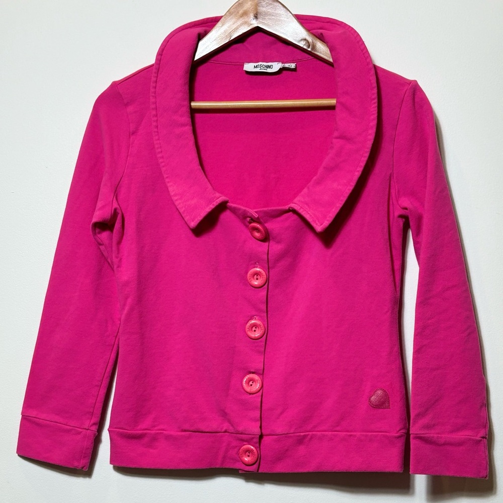 Moschino Women's Pink Button-Down Shirt Size Medium, Heart Patch, 2000s, Y2K